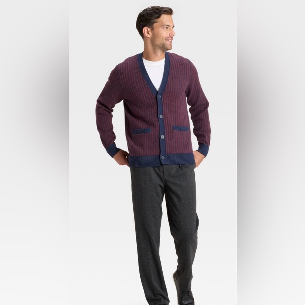 NWT Goodfellow & Co Men's Cardigan Sweater - Burgundy and Navy